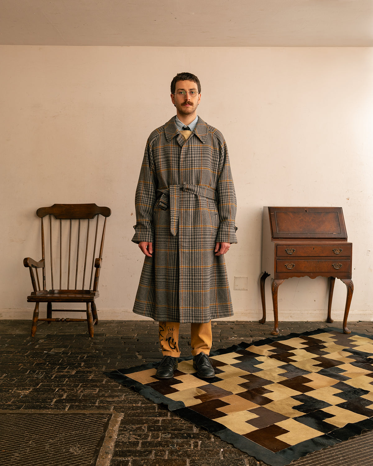 1980s Burberry “Plaid” Lambs Wool Single Raglan Belted Balmacaan Coat 一枚袖