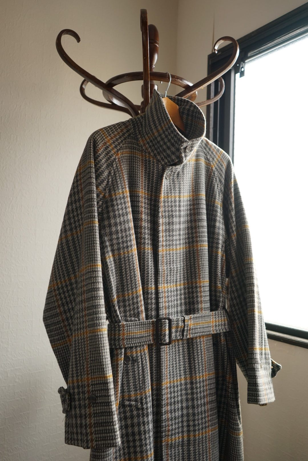 1980s Burberry “Plaid” Lambs Wool Single Raglan Belted Balmacaan Coat 一枚袖