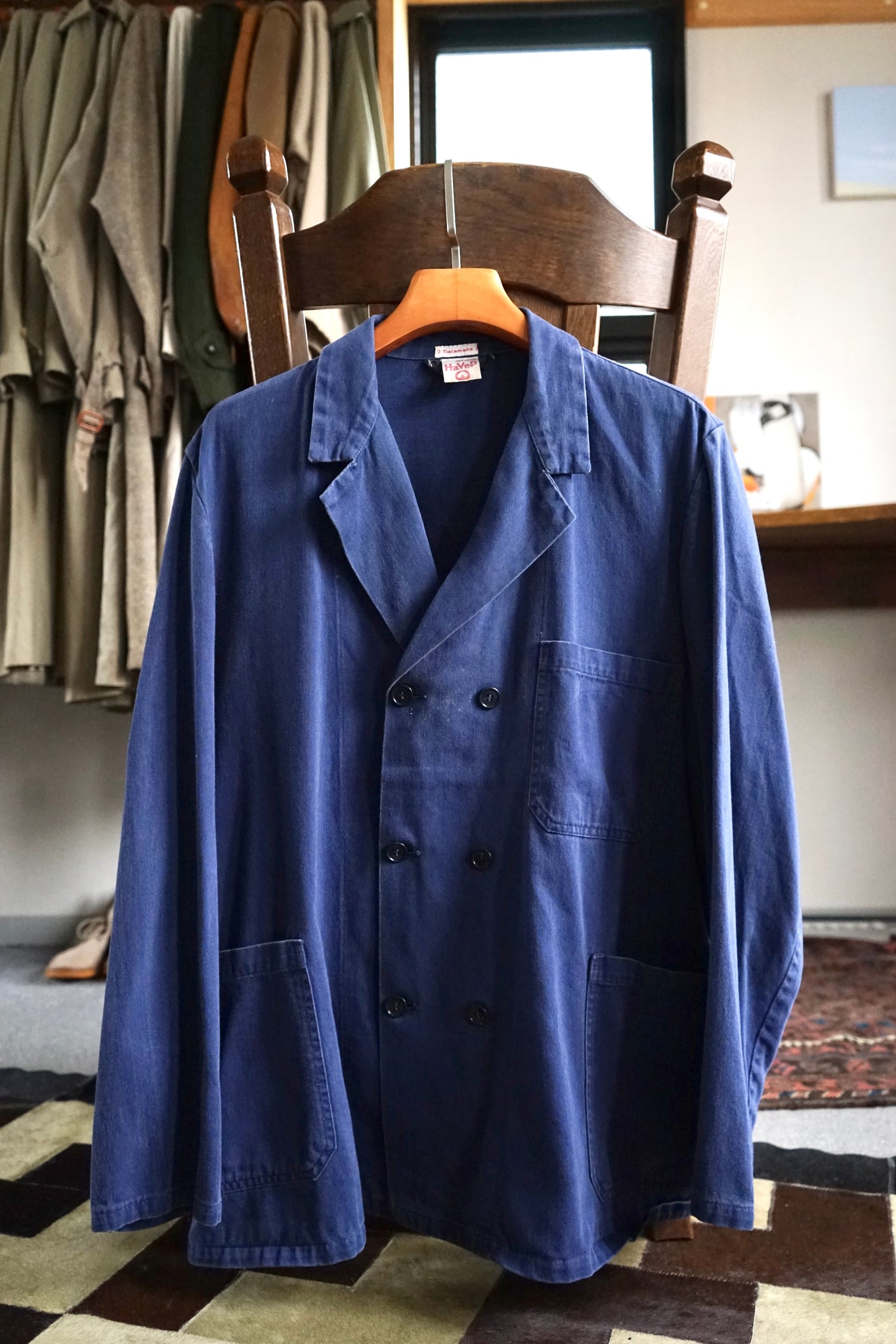 1970s Germany Work Double Breasted Cotton Twill Jacket