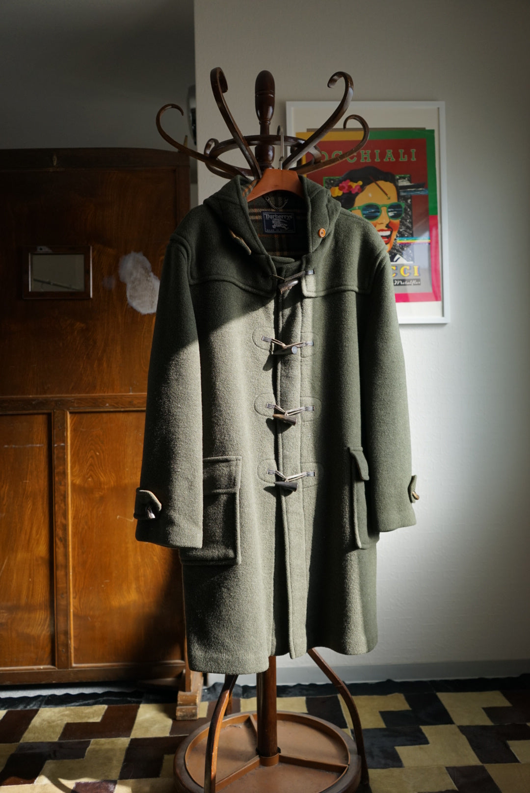 1980s Burberry "Loden Green" Dufful Coat Made in ENGLAND