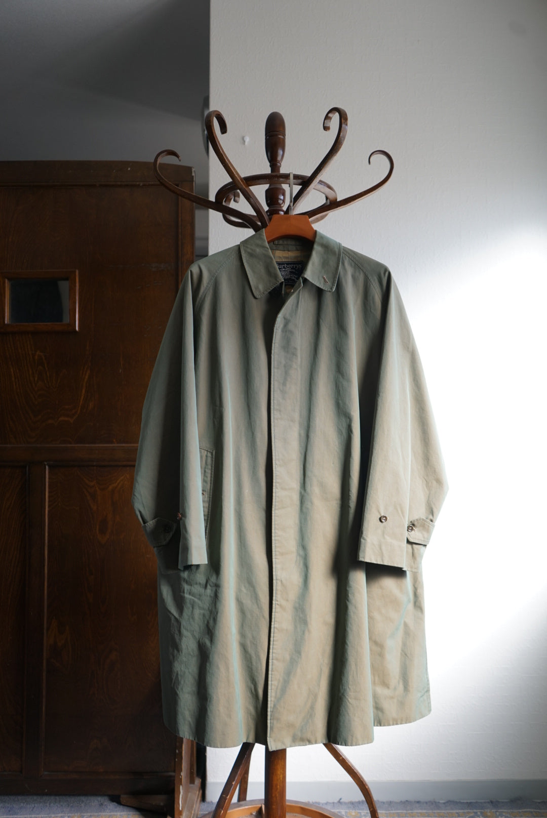 1970s Burberry "Green Iridescent" Single Raglan Balmacaan Coat Cotton 100% 一枚袖